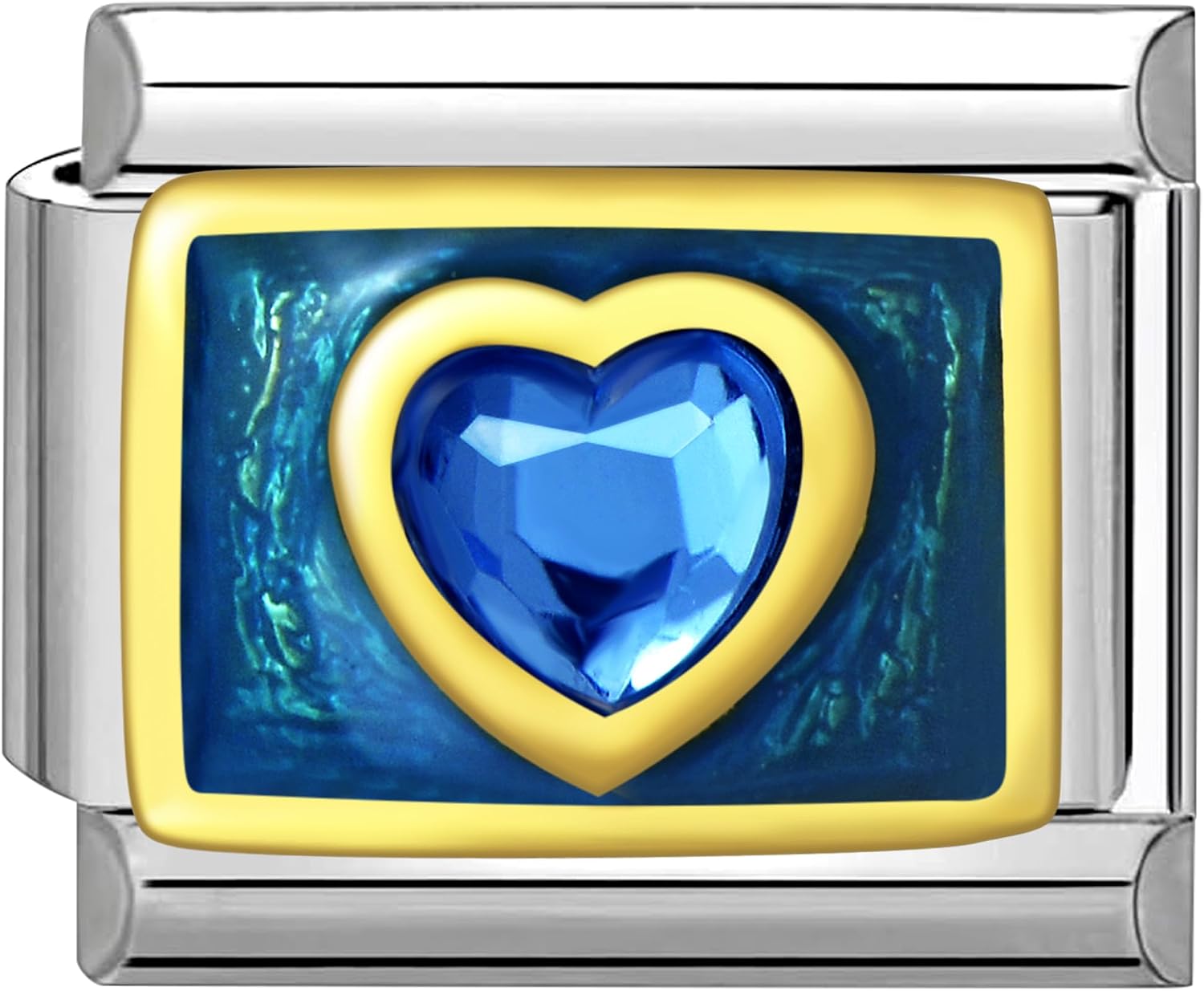 UNY JEWEL Italian Charm 9mm Stainless Steel Blue Heart Gemstone Design Modular Charm Link for Bracelets Unisex Jewelry