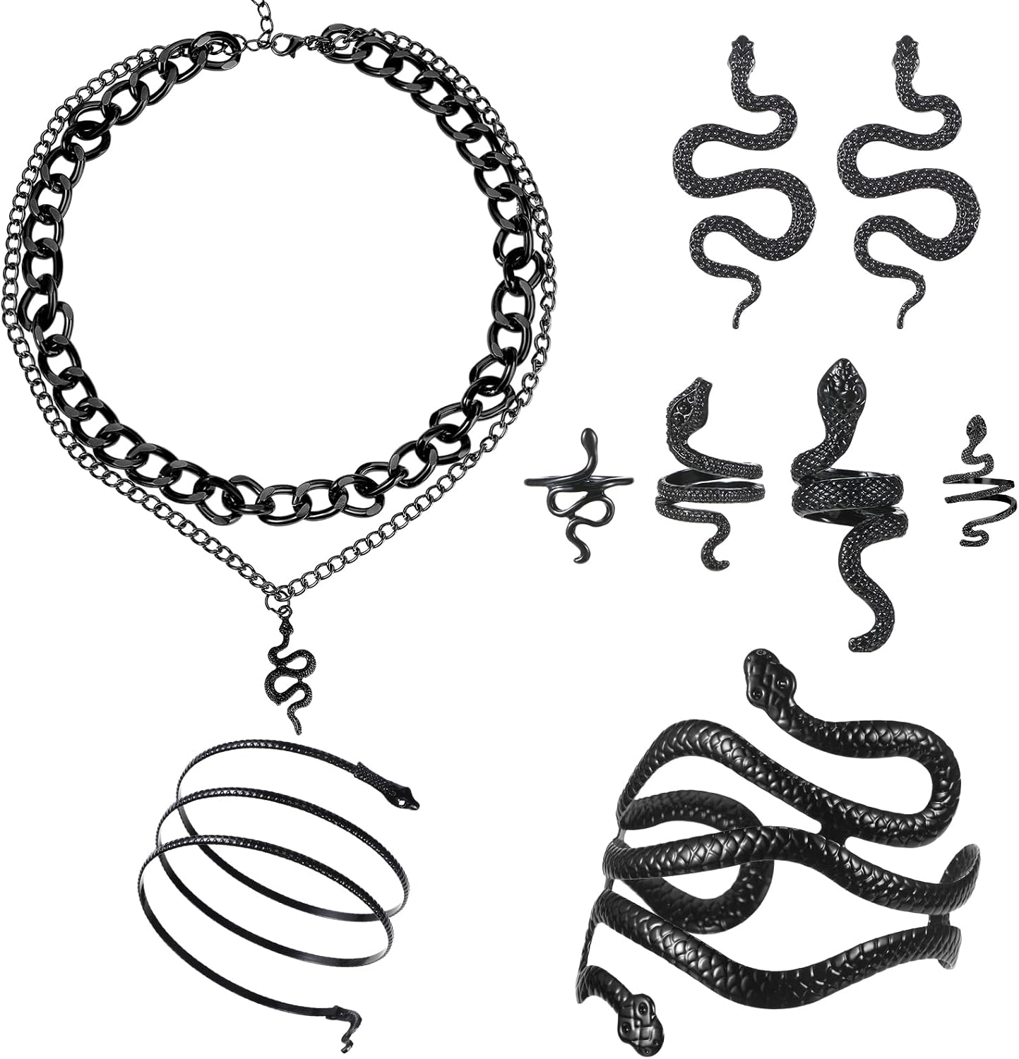 Huquary 8 Pcs Snake Jewelry for Women Necklace Earrings Bracelet