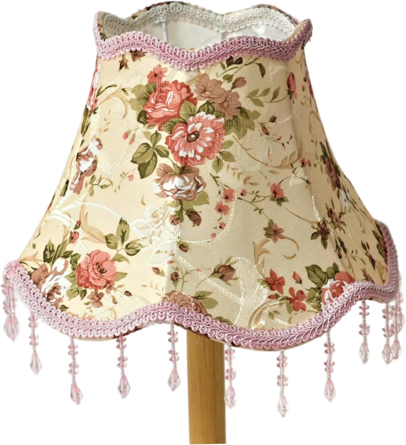 Flower Lamp Shade, Handcrafted Fabric Lampshade with Pearl Fringe for Soft Light, Vintage Style Lamp Shades for Table and Floor, Floral Shade, Vintage