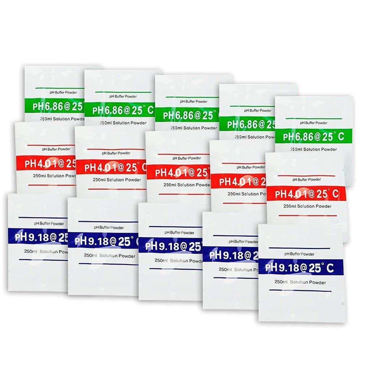 Ph Buffer Solution Powder pack of 15, Ph meter callibration powder, Ph Test Meter Measure Calibration pH Indicators, 15 pieces, multicolor