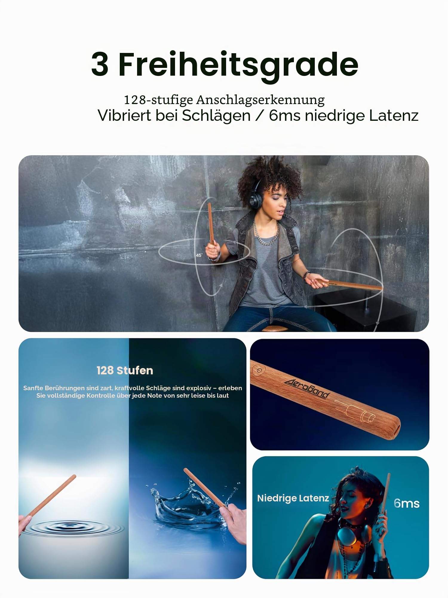 AEROBAND Elektronisches Schlagzeug PocketDrum2 MAX, Air Drum Sticks & Pedals & Bluetooth Adapter, Spielen Sie Schlagzeug überall und jederzeit, 8 Töne und USB Midi Teenager Erwachsener Schlagzeuger