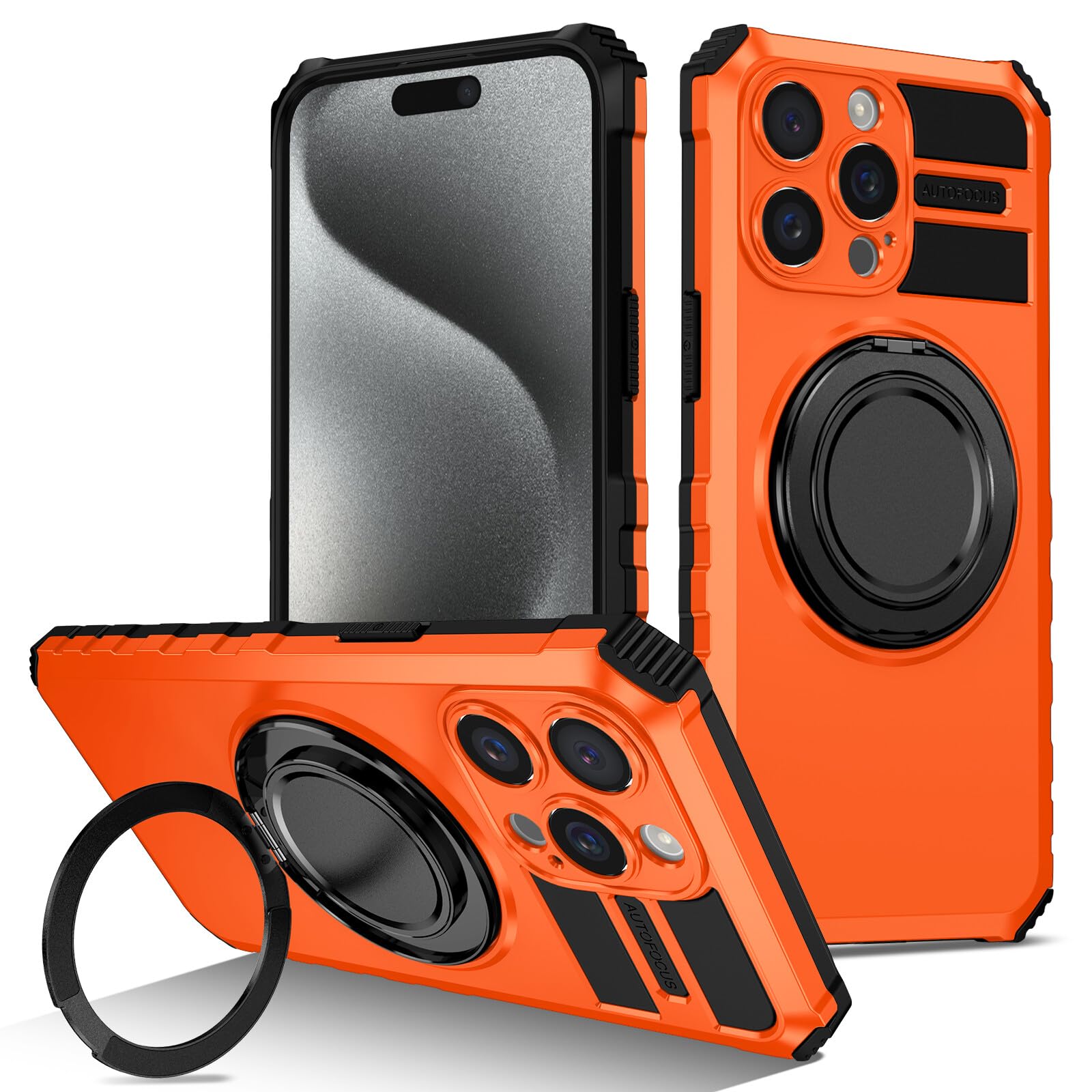 Coque iPhone 14 Pro rigide orange au design minimaliste avec anneau carré - 8