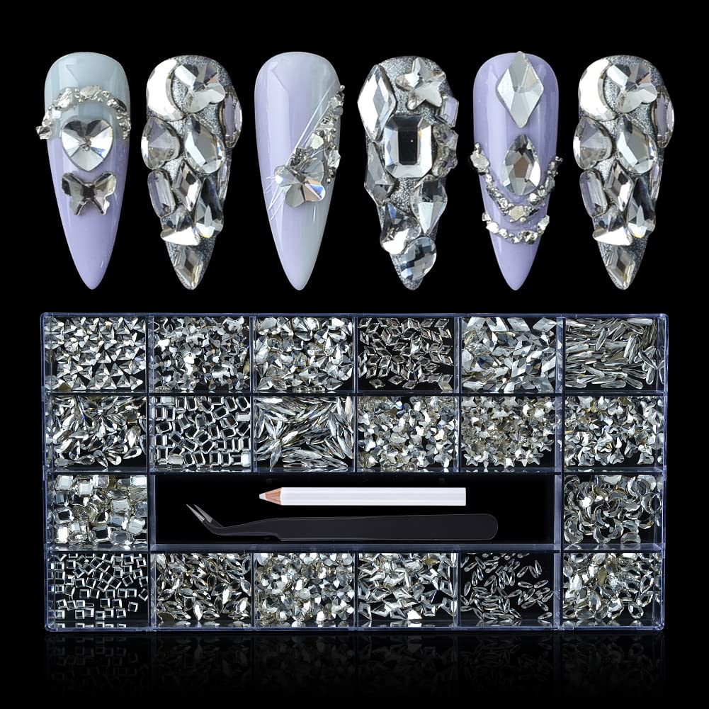 Amazon.com: 400pcs Mixed Shape Glass Crystal Rhinestones Diamonds Nail  Crystal Non Hotfix Flatback Nail Art Rhinestone Crystals Stone Decoration  with Picking Pen (Clear, 20 Styles) : Beauty & Personal Care