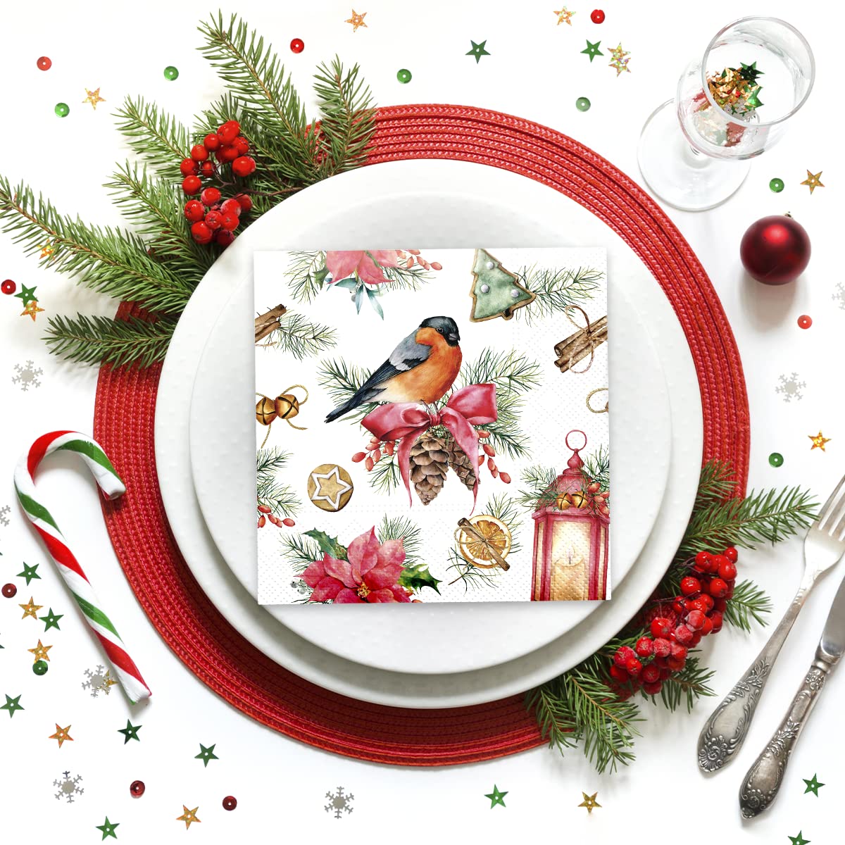 3 tovaglioli per bevande decoupage natalizie - Visita di Natale primitivo di Babbo Natale, 25,4 x 25,4 cm - Italia
