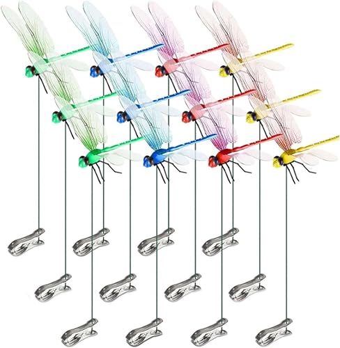 12PCS Outdoor Fake Dragonfly Rod Clip, Fake Dragonfly, Fake Butterfly for Garden