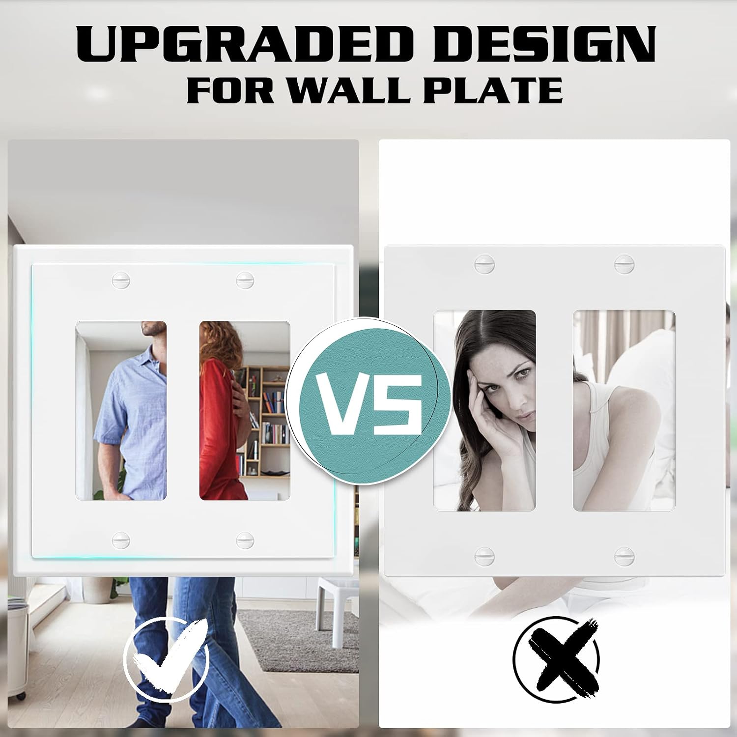 2-Gang Modern Edge Decorative Wall Plate Cover Switch Outlet Double Decorator Electrical Faceplate for Light Switches, Smart Switch, GFCI, Dimmers, Receptacle, USB Outlet (4 Pack, Double Decorator) image 2