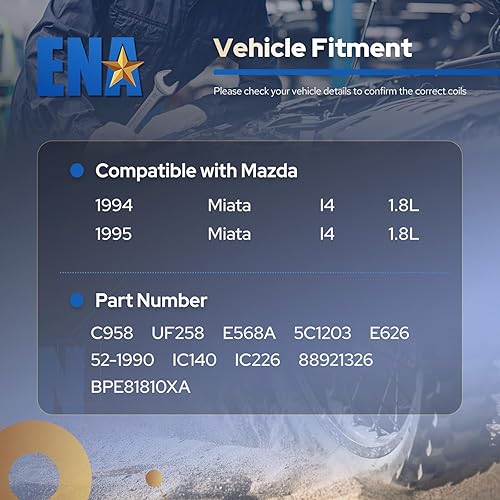 Miniatura 7 de ENA Paquete de bobinas de encendido compatible con Mazda 1994 1995 MX-5 Miata MX5 L4 1.8L Reemplazo para C958 UF258 E568A 5C1203 E626 52-1990 IC140