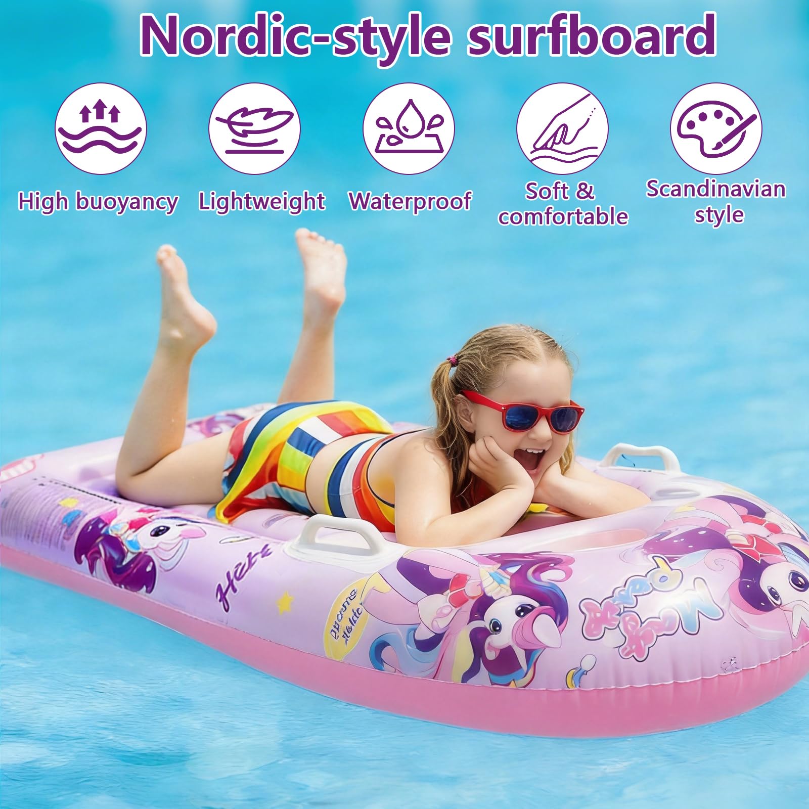 CIYIN Tavole da Surf Gonfiabile, Bodyboard Gonfiabile con Manici, Tavola da Nuoto Gonfiabile per Bambini, Tavoletta Mare Bambini per Scivoli d'Acqua, Spiagge, Piscine - 110 x 46cm