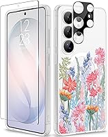 Vista 49 de GVIEWIN Funda protectora para Samsung Galaxy S25, transparente floral, delgada, a prueba de golpes, para mujer, no se pone amarilla, con protector