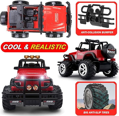 Miniatura 5 de Camión monstruo de control remoto para niños 4-7, 1/16 todoterreno RC Truck Crawler de alta velocidad RC Pickup SUV con luces LED recargable RC