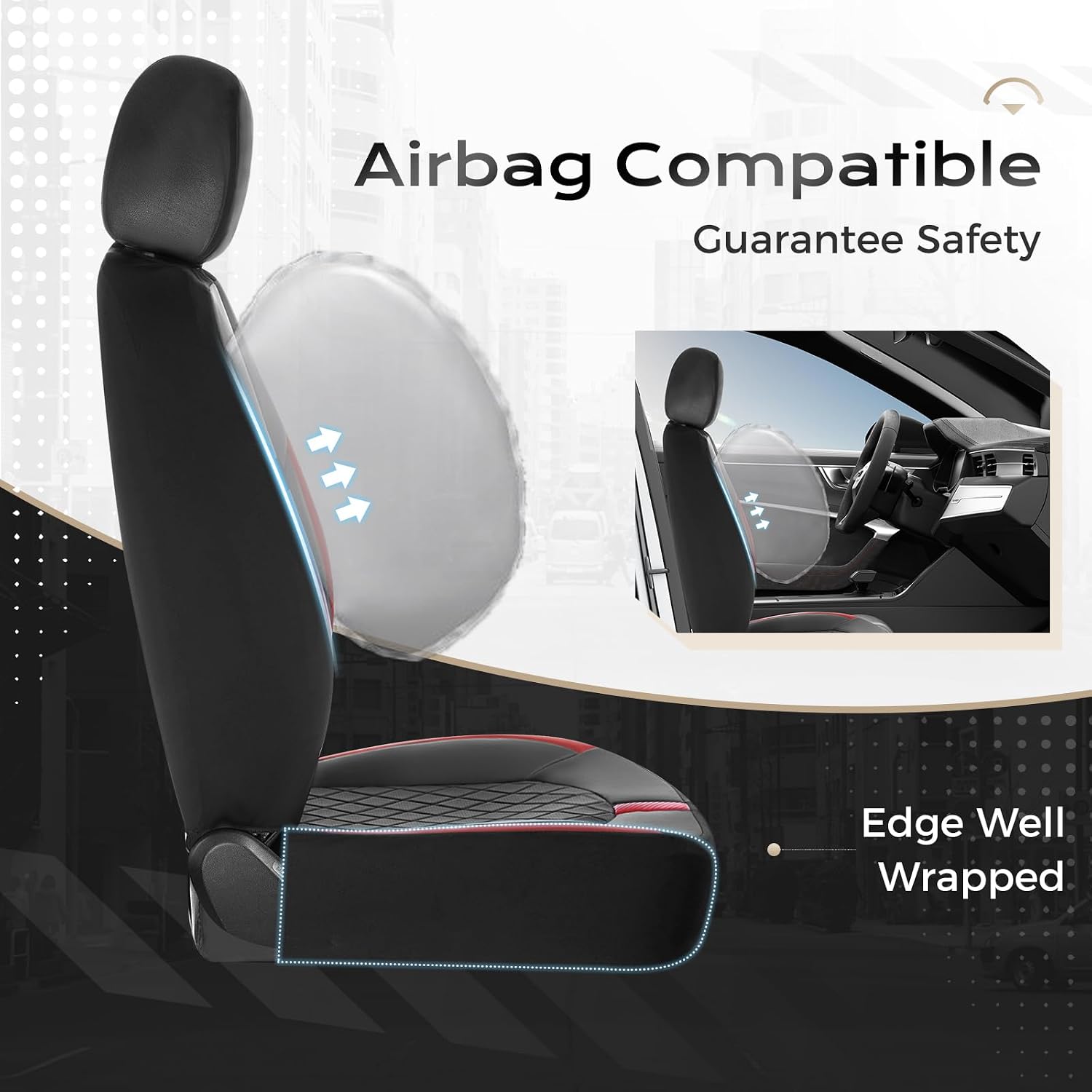Coverado Car Seat Covers Front Seats, Car Seat Cover, Car Seat Protector Waterproof, Car Seat Cushion Red Seat Covers Carseat Cover Universal Fit for Most Cars