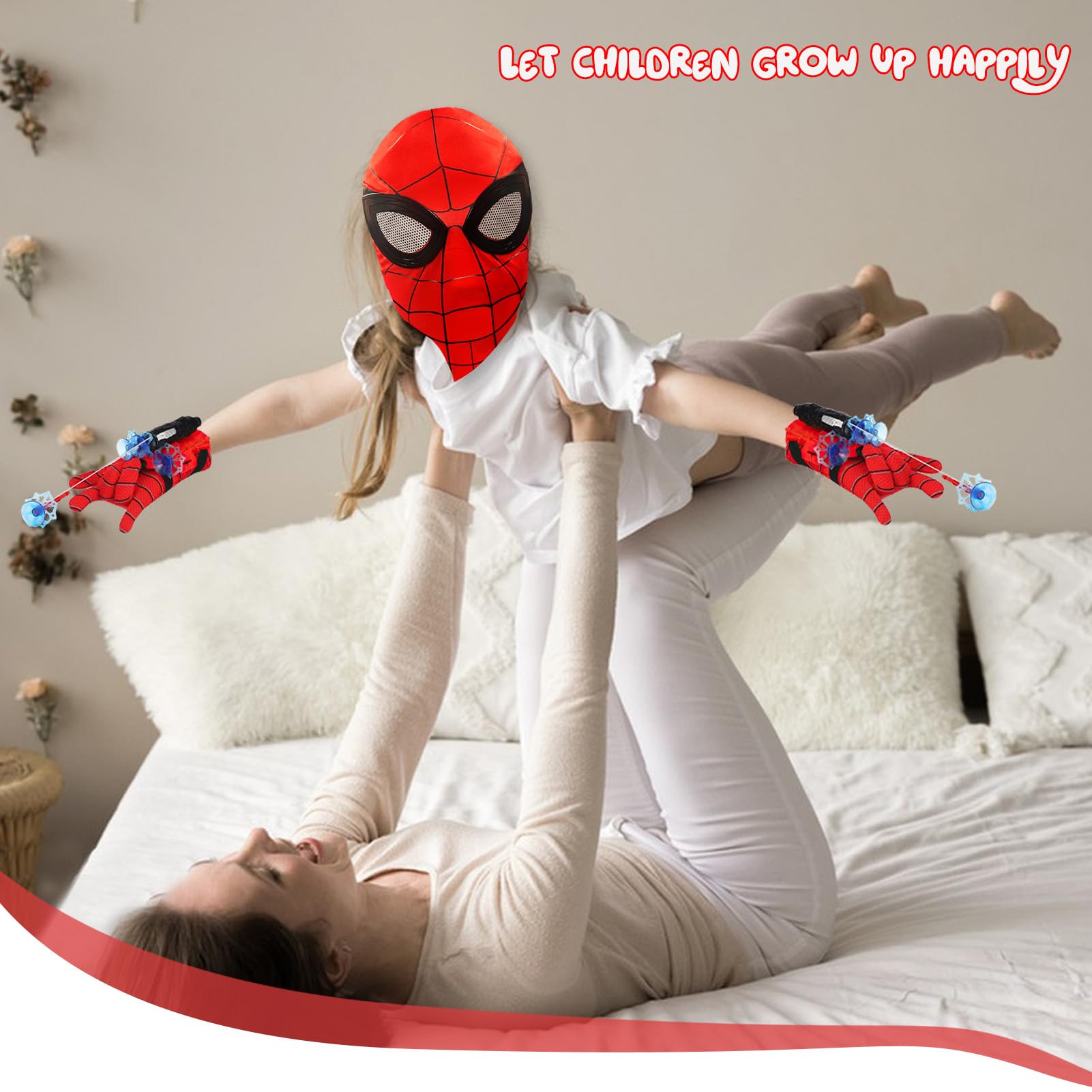 TKGEOUE Set di 2 Launcher Glove, Launcher Gloves e Maschera,Spiderm Launcher Glove,Guanti Launcher per Giochi, Spiderm Glove Launcher Set,Spiderm Web Launcher Toy