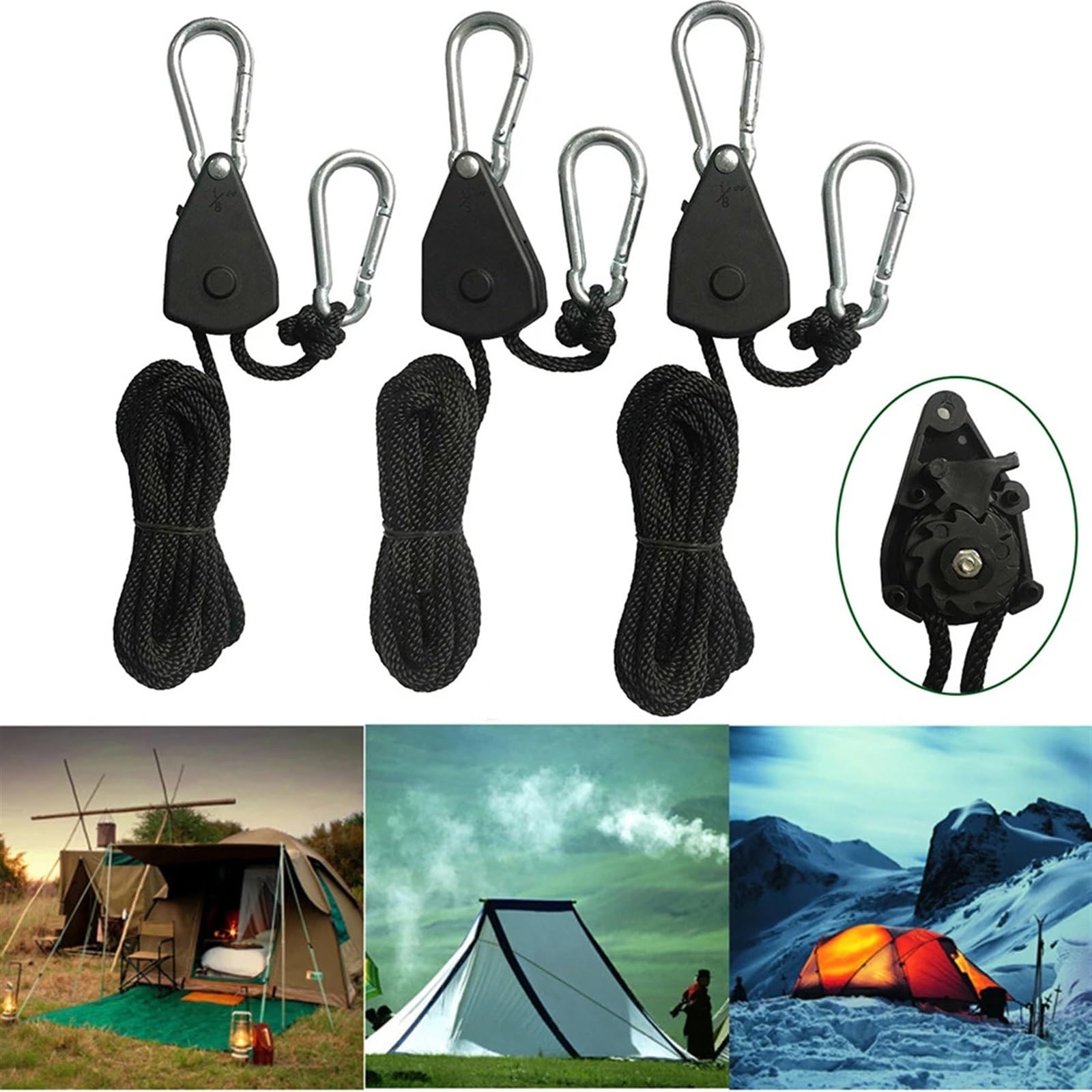 Lock Tie Down Strap 2Meter Ratsche Locking Kleiderbügel Hebe Pulley Haken Kanu Boot Bug Heck Seil for Camping für Riemenscheibe(10 Piece)