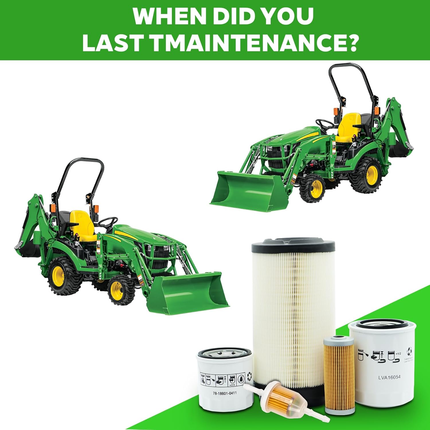 Tractors maintenance kit Oil，Fuel，Air Filter Compatible with John Deere 1025R 1023E 1026R 2025R 2026R Replaces Part Numbers AM116304 LVU34504 LVU34503 M806418 MIU804763