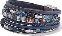 FANCYSHINY Boho Leather Wrap Bracelet: Trendy Layered Stackable Magnetic Clasp Bohemian Jewelry for Women, Cowboy Cowgirl Chic