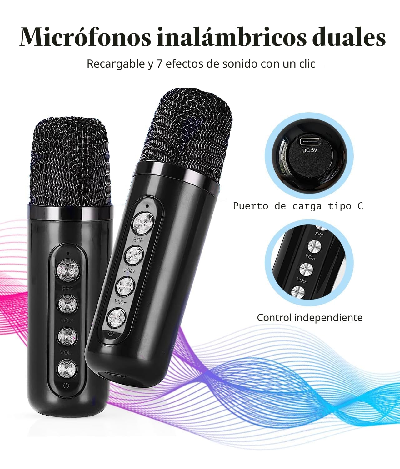 Máquina de karaoke para adultos y niños con 2 micrófonos inalámbricos UHF, altavoz Bluetooth portátil, sistema de altavoces PA con luces LED de fiesta para fiesta en casa, picnic, coche, al aire libre