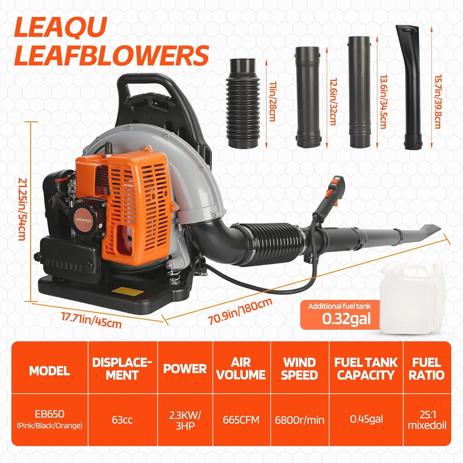 63CC 3HP 2 Stroke Backpack Gas Powered Leaf Blower, Grass Lawn Blower Air Cooling Gasoline Backpack Grass Blower with Air-Cooled, Snow Blower for Outdoor - 665CFM