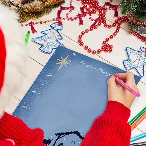 Miniatura 6 de AnyDesign - Paquete de 80 papeles de papelería de Navidad con membrete, papel de letra, papel de escritura azul, papel de felicitación para