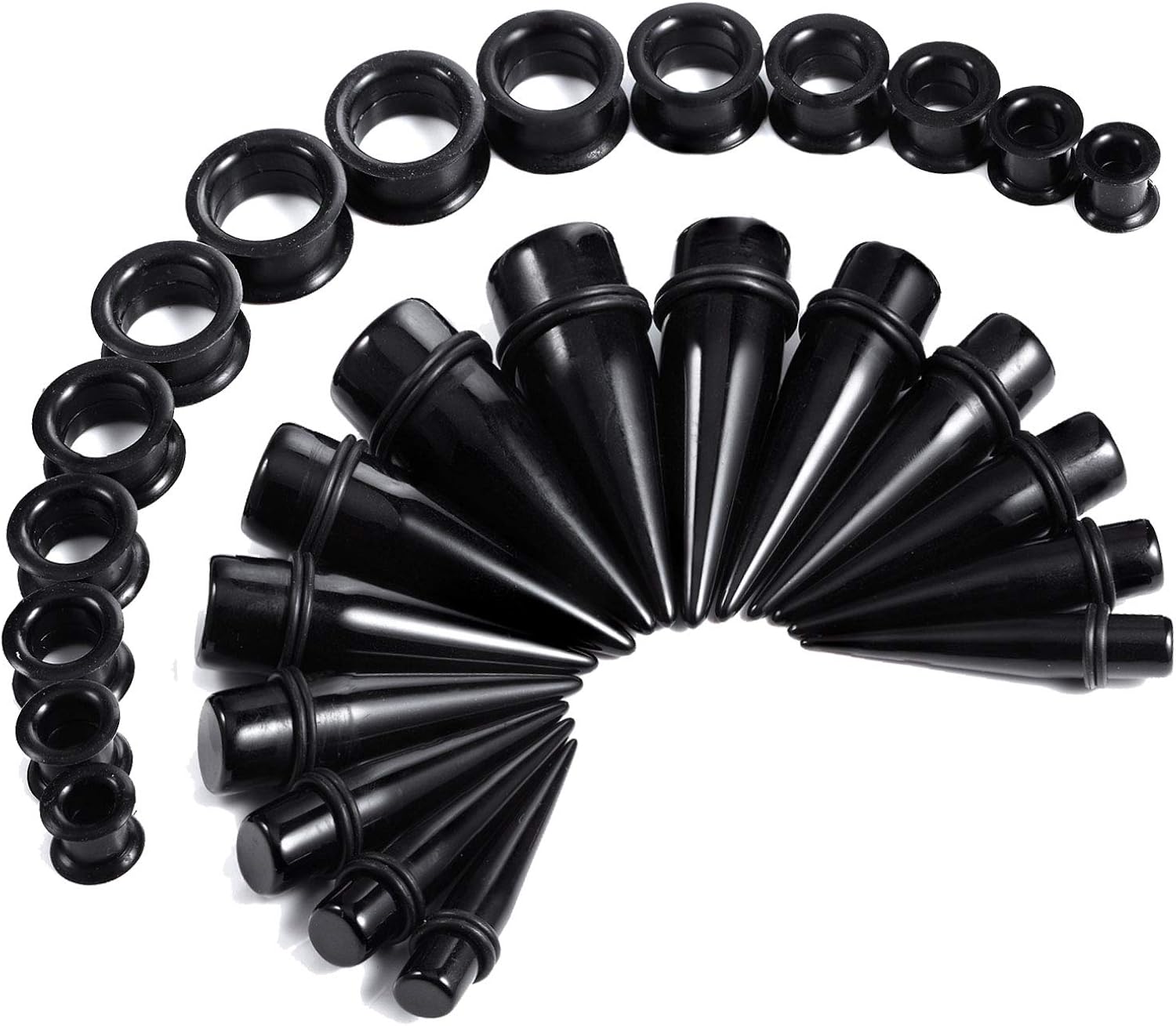 BodyJ4You 28PC Ear Stretching Big Gauges 00G-22mm - Acrylic Tapers Double Flare Silicone Tunnels - Stretchers Expanders