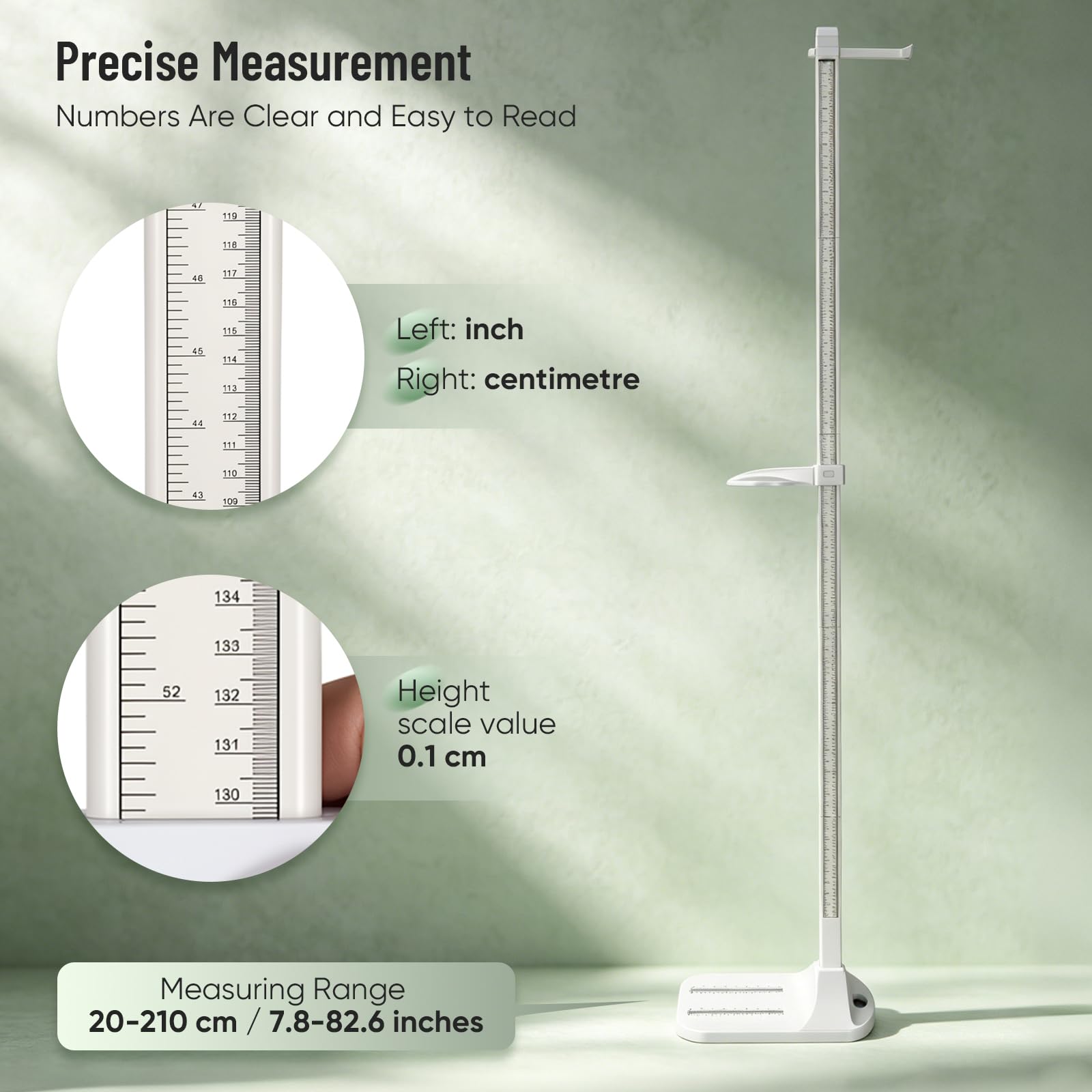 Stadiometro, Dispositivo Per Misurazione Dell'altezza 20–210Cm Stadiometro Portatile Con Doppia Scala Base Integrata Misurazione Lunghezza Piede Design Smontabile Con Appoggio Testa E Supporto Parete