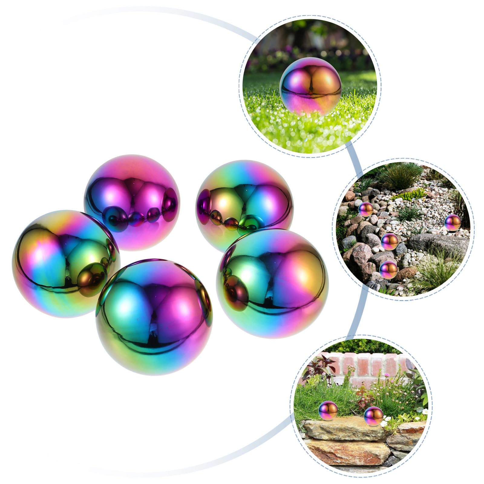 Tofficu Set 5 Sfere da Giardino in Acciaio Inossidabile Riflettenti, Palline Rotonde Lucide per Decorazione Esterni e Centrotavola di Stile Chic