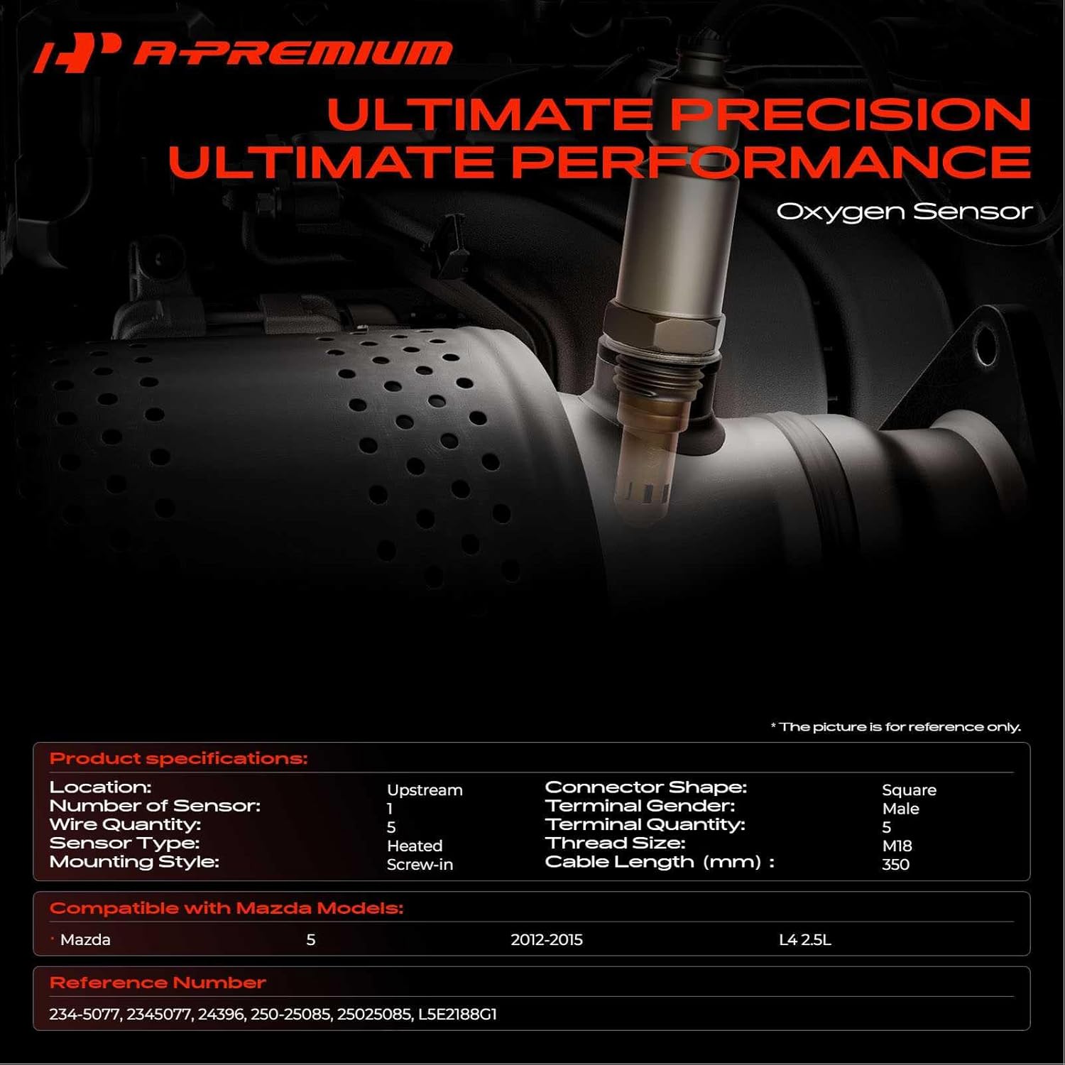 A-Premium O2 Oxygen Sensor Compatible with Mazda 5 2012-2015, L4 2.5L, Upstream, Bank 1 Sensor 1, Replace# L5E2188G1