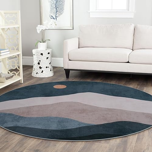 Miniatura 2 de Alfombras redondas abstractas de 6 pies para dormitorio, suave, lavable, antideslizante, alfombra circular grande, elegante alfombra de lana