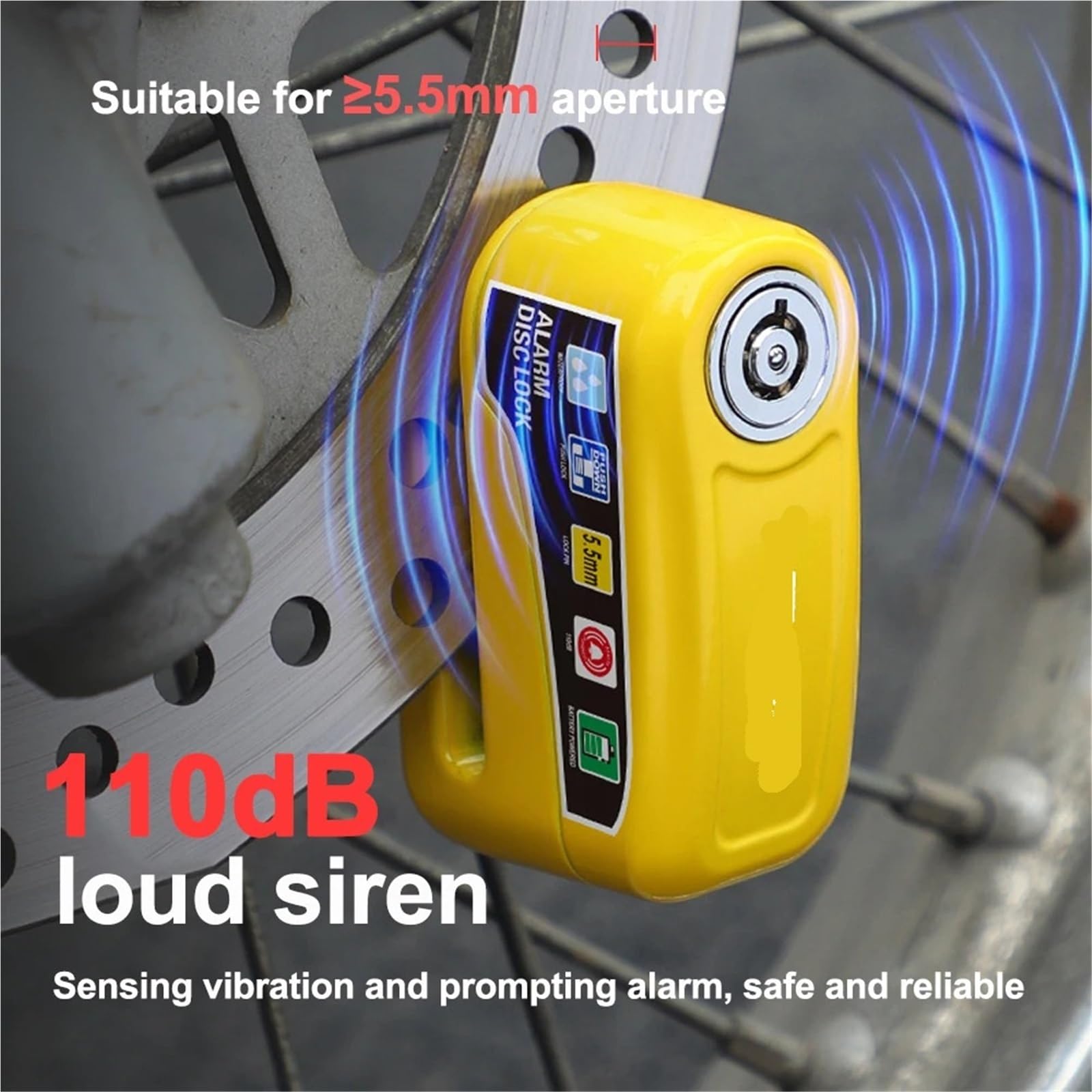 Tubi del Manubrio Lock Lucchetto per bicicletta con allarme da 110 dB, impermeabile, con chiavi, antifurto, per moto e bici(Yellow B)