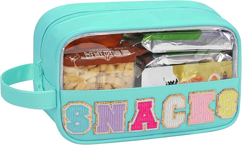 MONSTINA Necessaire transparente Turquoise com zíper, estampa de letras em chenille, pequena