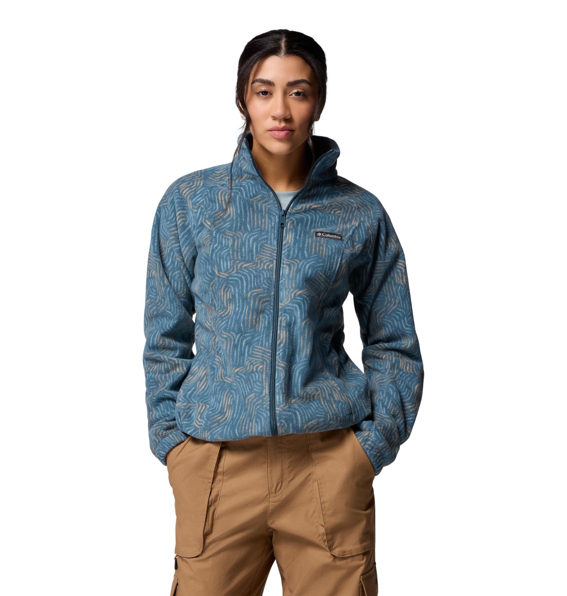 Columbia Women's Benton Springs Printed Full Zip, Full Zip Fleece Jacket, Everblue Flowfalls, XS