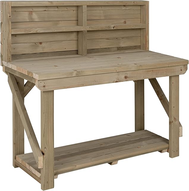 Workbench With Back Panel Indoor/Outdoor - Pressure Treated - Heavy Duty - Handmade Garage Workshop Work Table (4ft)