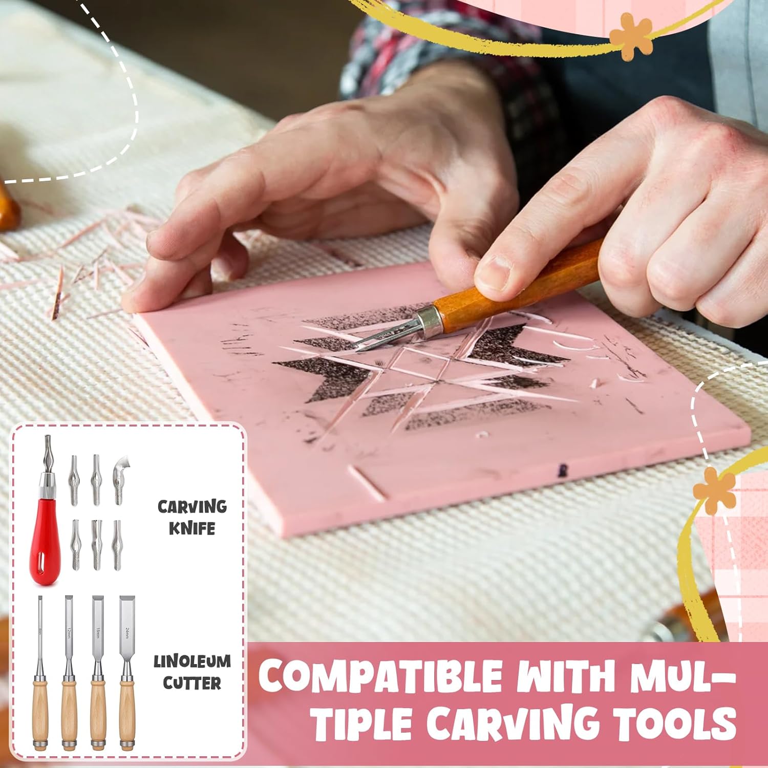 30 Pack 8x10 Inch Rubber Carving BlocksRubber Stamp Carving Blocks Rubber for PrintmakingPrintingDIY Craft ProjectSoft Block Stamp & Easy Carve Surface for Beginners and Professional(Pink)