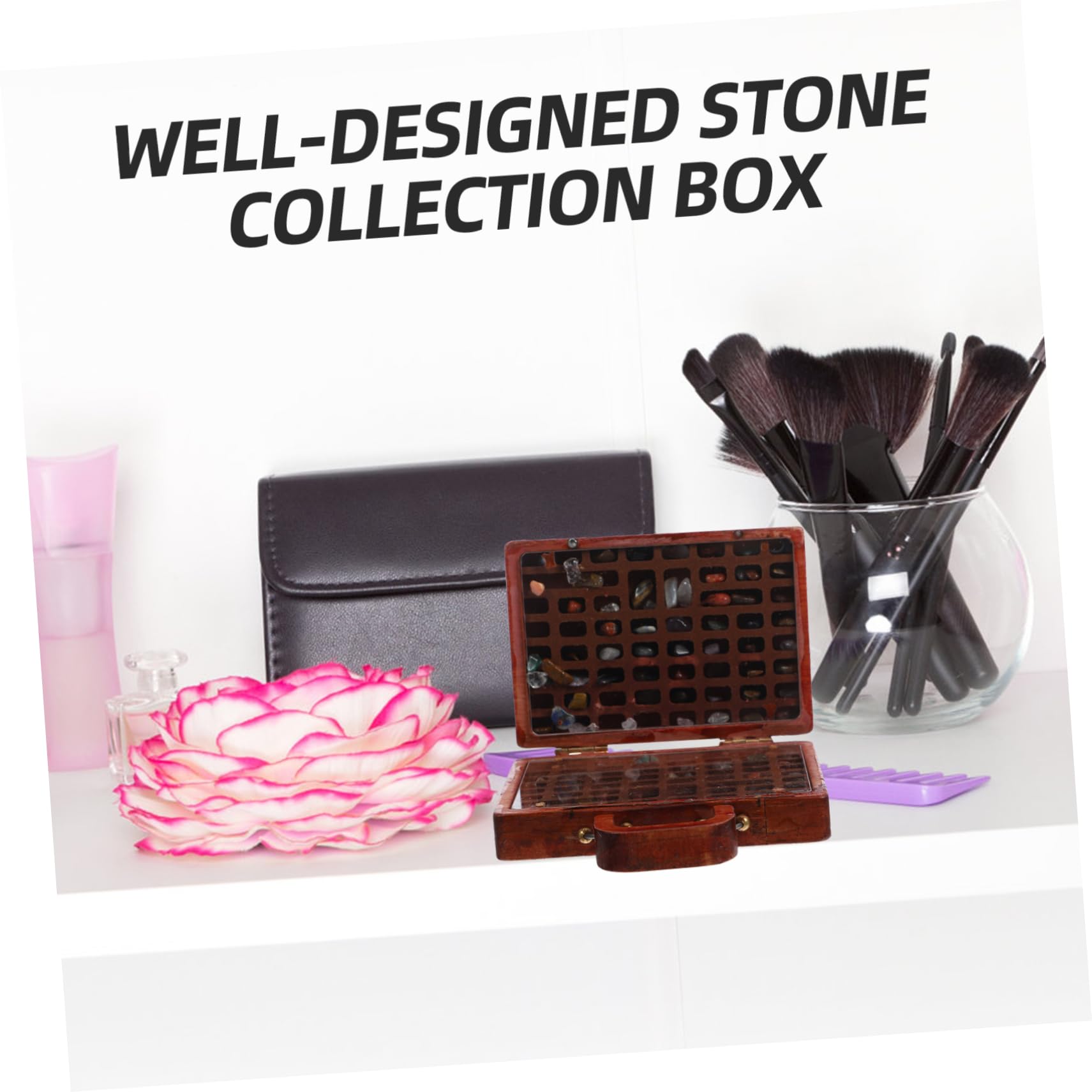 Amosfun Caja De 5 Piezas Caja De Almacenaje Decorativos Compartimientos De Almacenaje Maleta De Minerales Organizador De Rocas Piedra