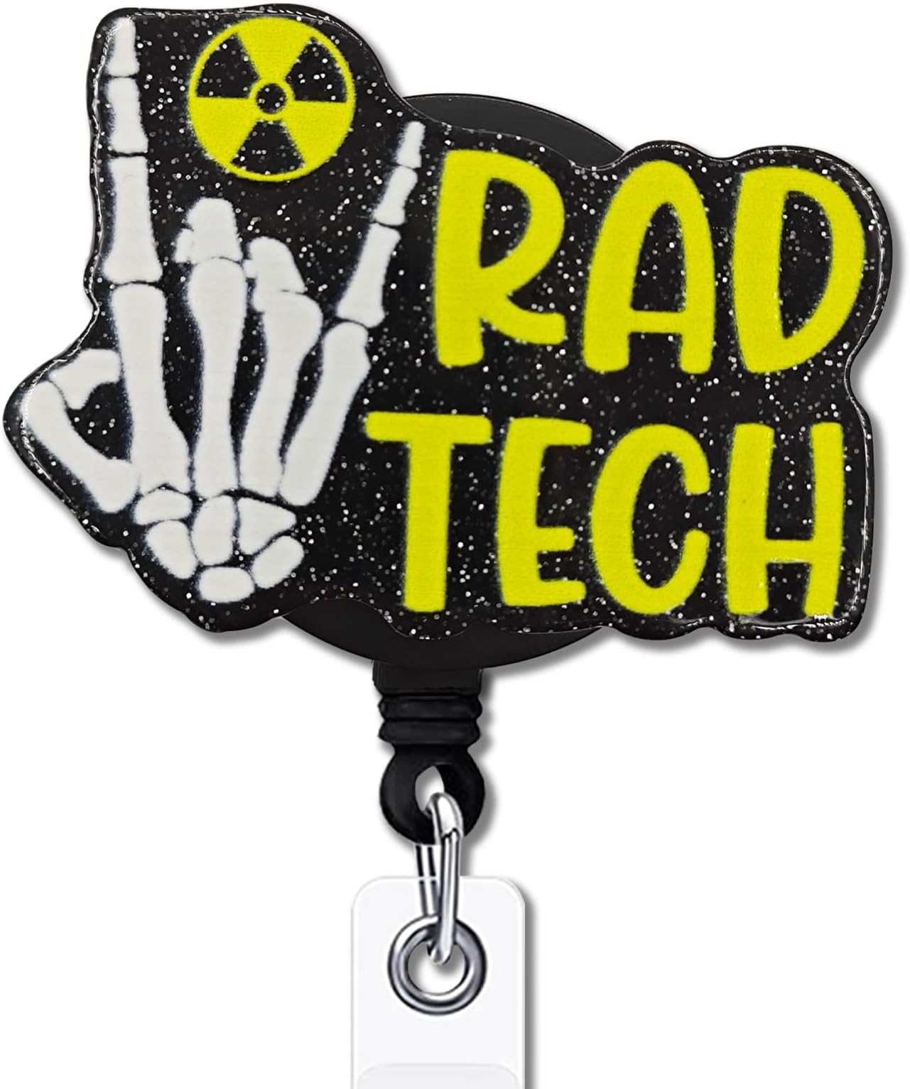 Yazmeen Funny Sign Language Badge Reel - "Be Kind" Retractable ID Holder With Alligator Clip, Silver Glitter