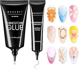Makartt Nail Rhinestone Glue with 3D Gel Kit – Super Strong Nail Charm Glue & Sculpting Gel for DIY Nail Art, Drawing, Molding & Embossed Designs, Easy to Use for Nail Lovers & Beginners