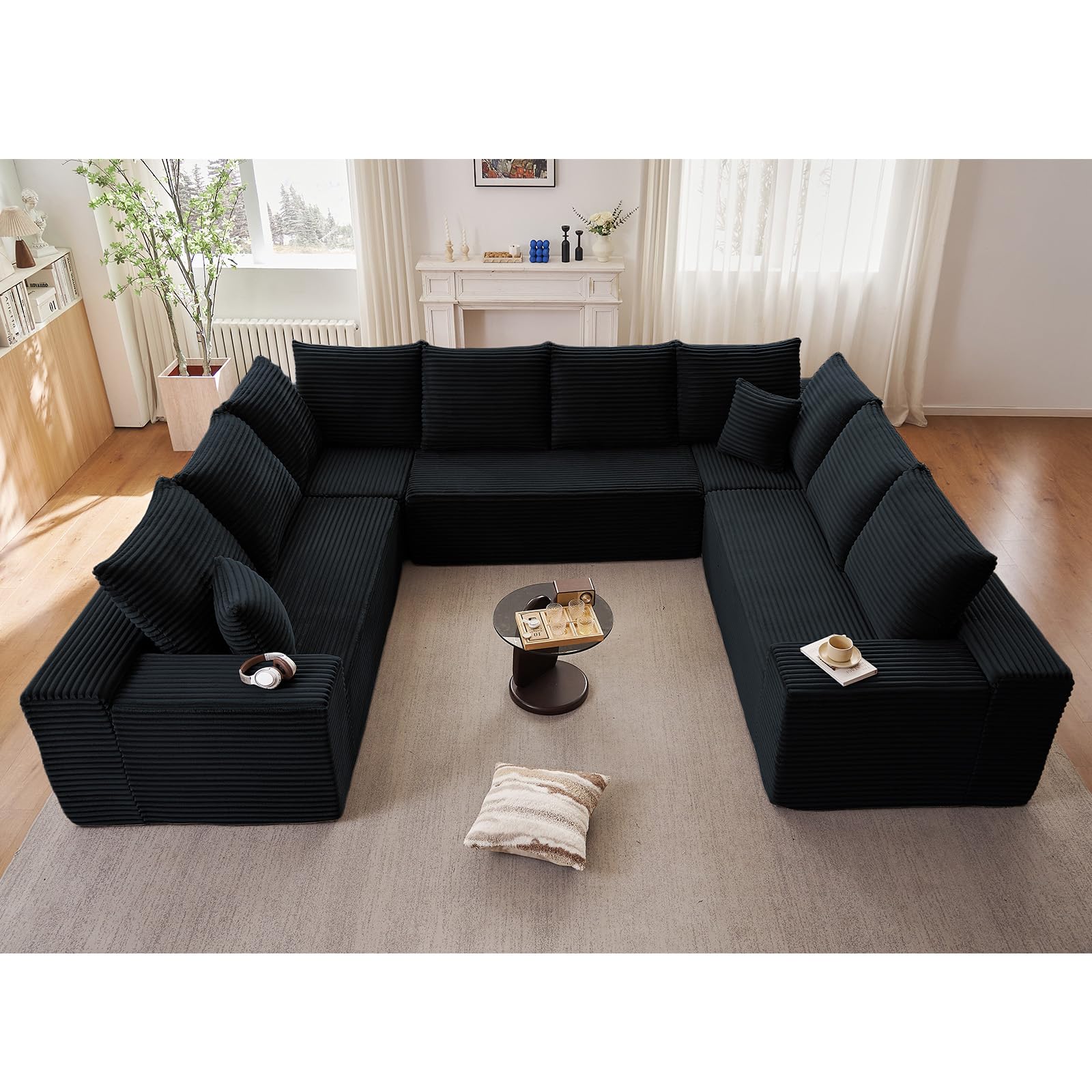Sectional Cloud Couch for Living Room Big Comfy Corduroy Couches Set with Fluffy Memory Foam Modular Floor Deep-Seat