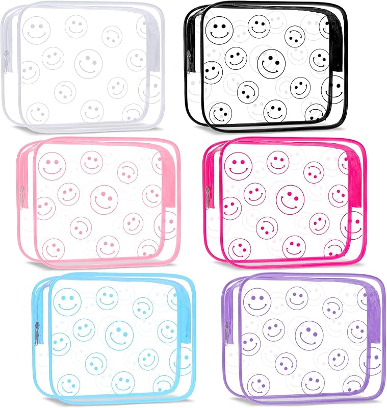 Cunno Kit com 6 necessaires transparentes de PVC para maquiagem e viagem, estilo Smile