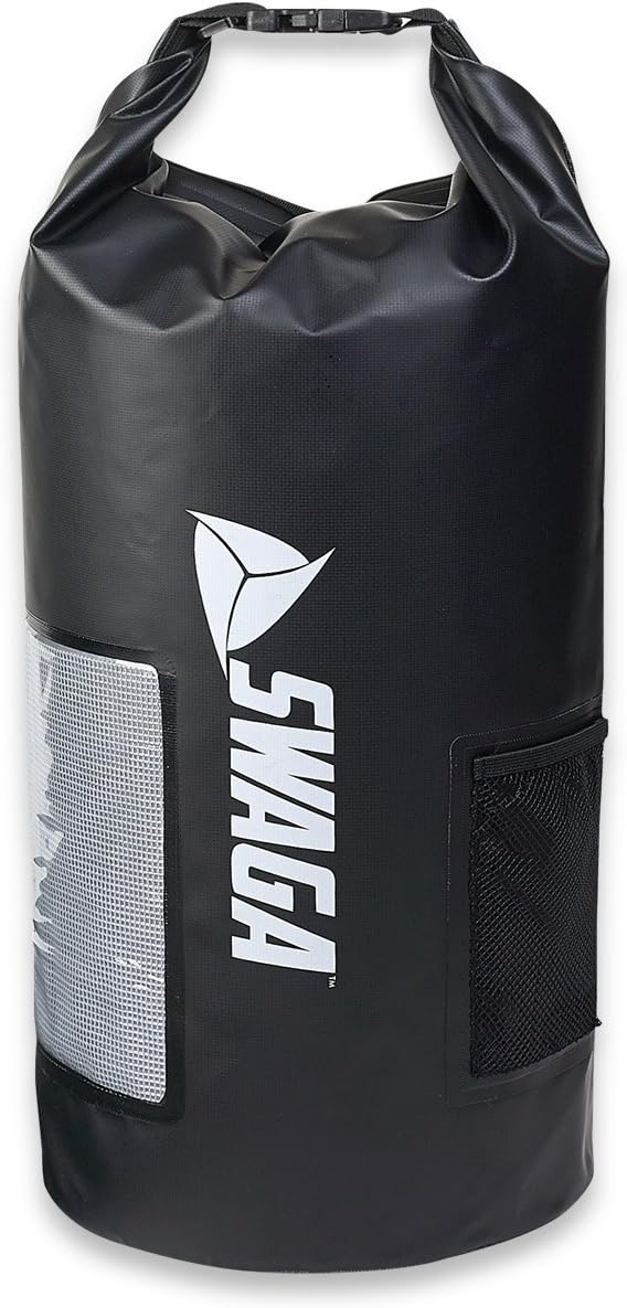 SWAGA – Dry Sack Waterproof Backpack – Protection from Elements – Window for Phone – Adjustable Shoulder Strap – Designed to Float – Black– 30L