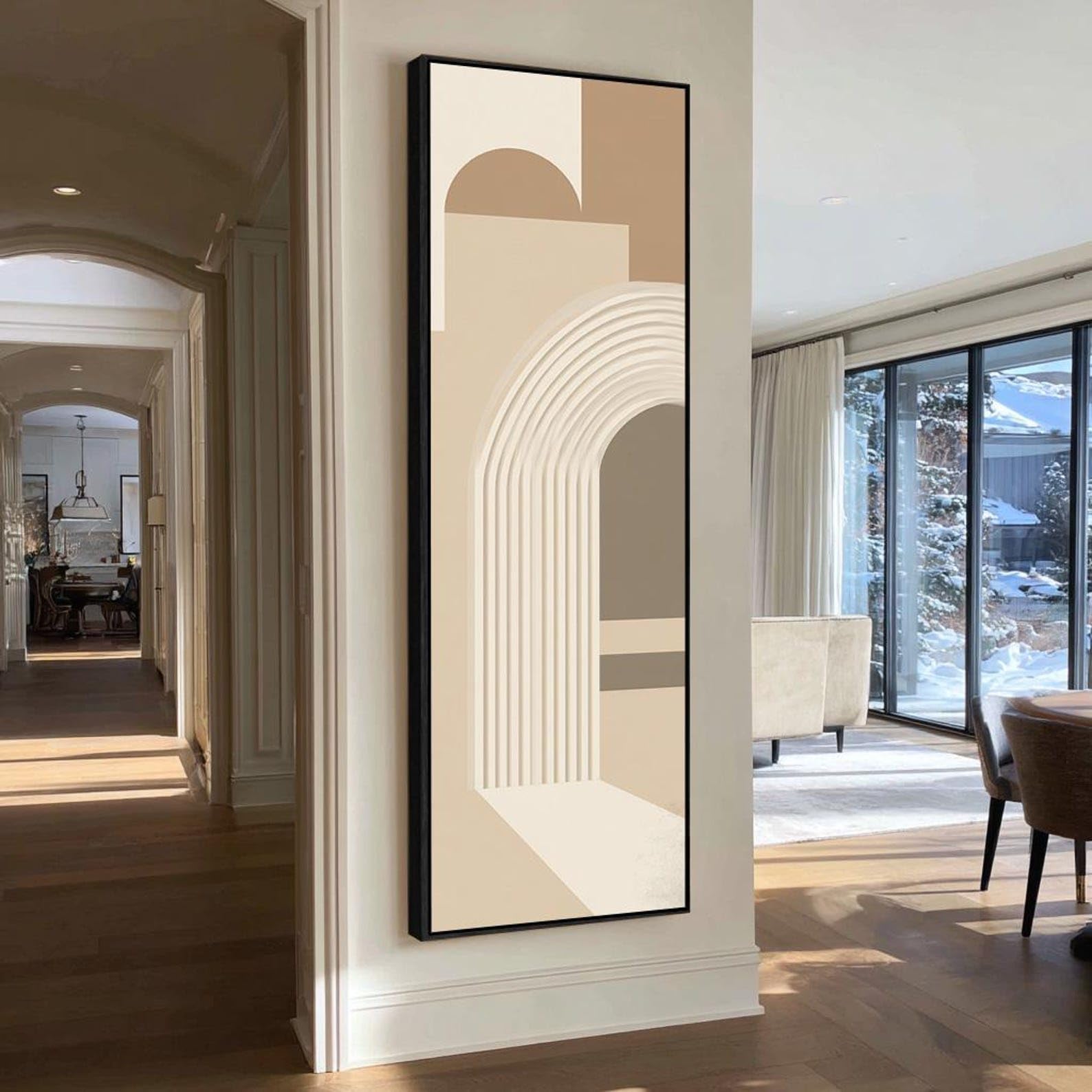 XINBAO Abstrakcyjny druk na płótnie łukowym, wąski pionowy obraz na płótnie, nowoczesna geometryczna dekoracja, pozioma do wystroju domu (65 x 195 cm/wewnętrzna rama)