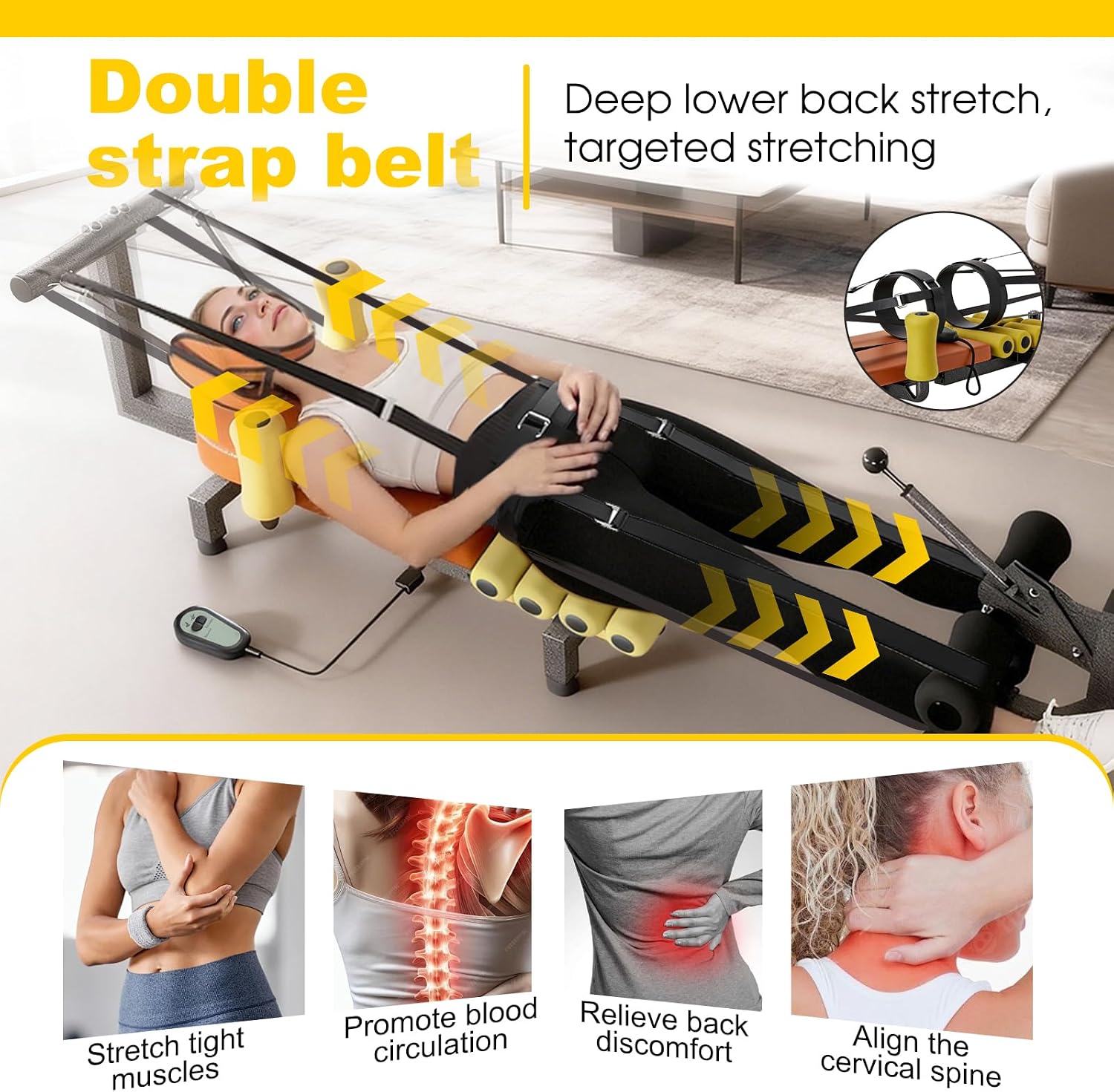 Electric Fitness Full Body Traction Table Inline Back Stretcher Bench with Cervical Traction Massage Cervical Bed 286.6 Lbs Weight Capacity for Lower Back Pain Relief (Brown)