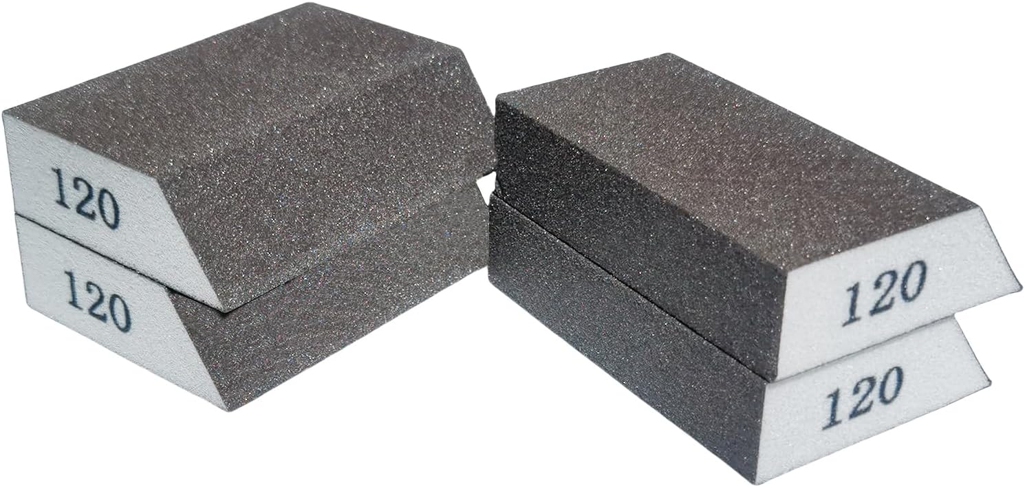 4 Pack 120 Grit Single Angle Sanding Sponge, Washable and Reusable Sanderpaper Hand Sanding Blocks for Wood Drywall Metal Home Sanding