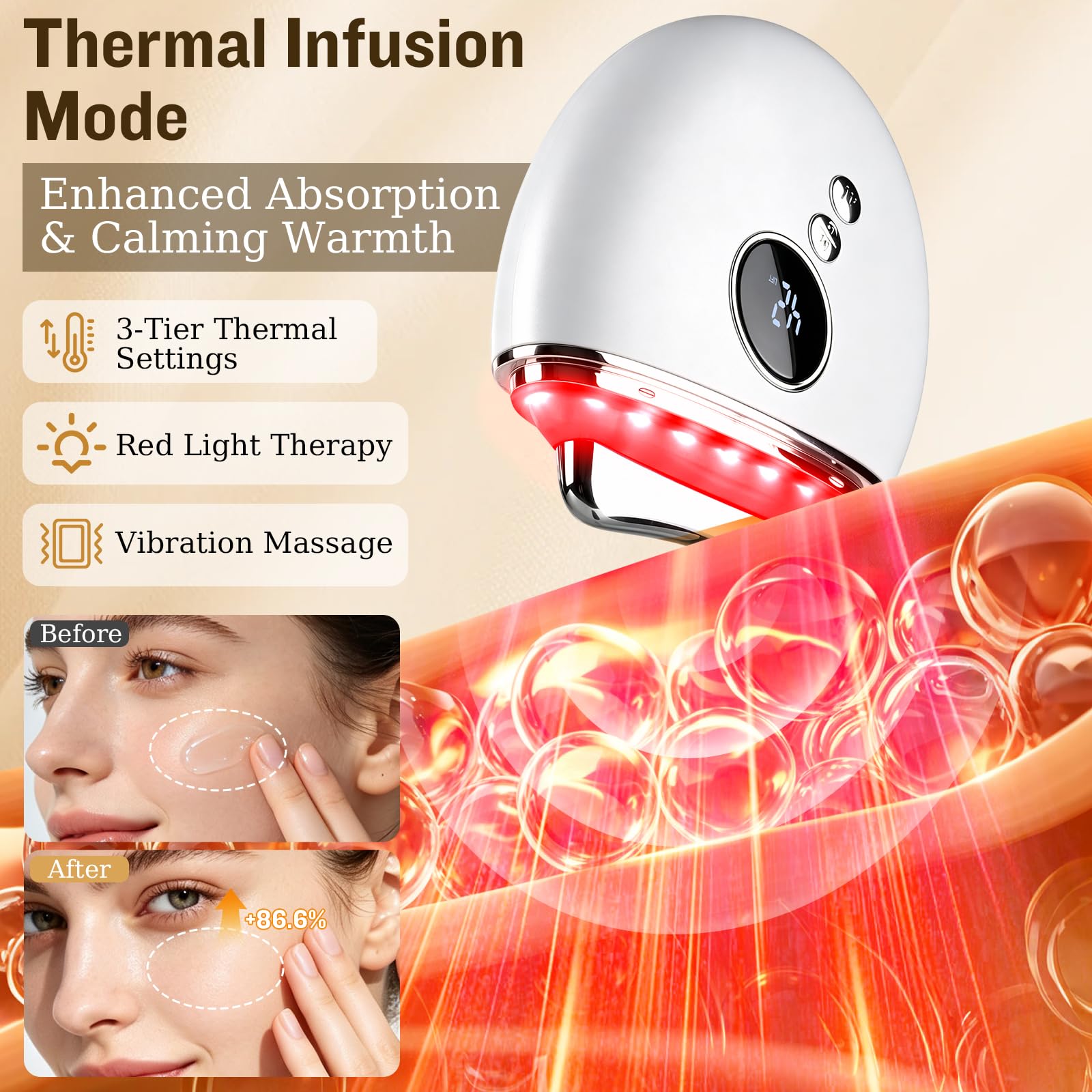 Masseur facial électrique Gua Sha, appareil de beauté avec chaleur et vibrations pour sculpter et soulever le visage, cadeau portable pour la maison et les voyages