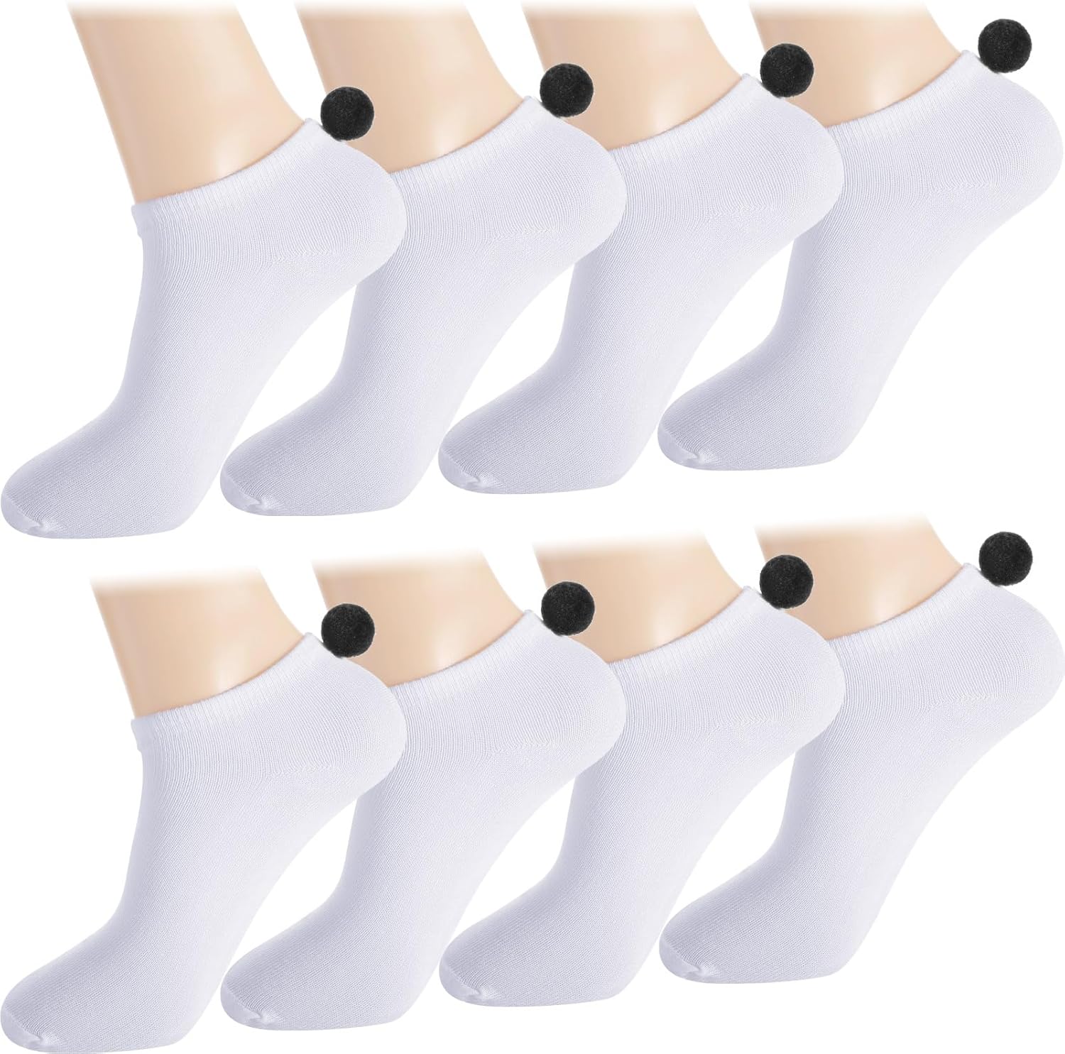 Vicenpal 8 Pairs Women Pom Pom Socks Ankle with Balls on the Back Cosplay Seamless Socks