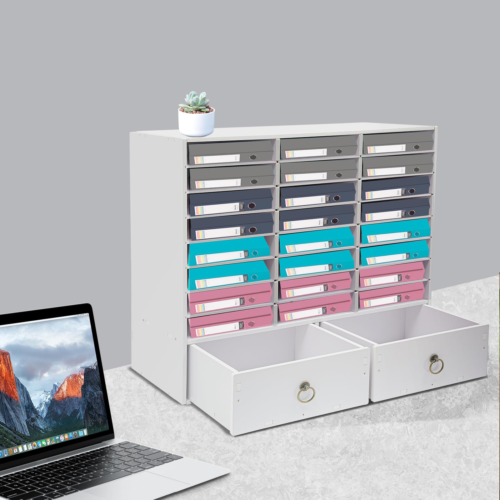 Organizzatore in PVC per documenti, ufficio, 24 scomparti e 2 cassetti, bianco, per l'uso in ufficio e soggiorno