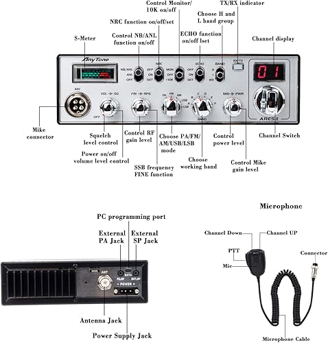 Miniatura 2 de AnyTone ARES II Radio de 32.8 ft para camión, con CTCSS/DCS, salida de alta potencia Max FM 40W, AM 12W, SSB 35W.