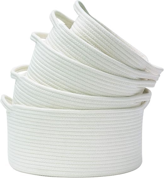 Storage Baskets Set of 5 Woven Basket Cotton Rope Bin