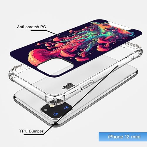 Miniatura 7 de Xioolia Transparent Case Compatible with iPhone 12 Mini Designer Colored Mycelium Mushroom-Art cc9 Design Shock-Absorbing Anti-Scratch Clear with
