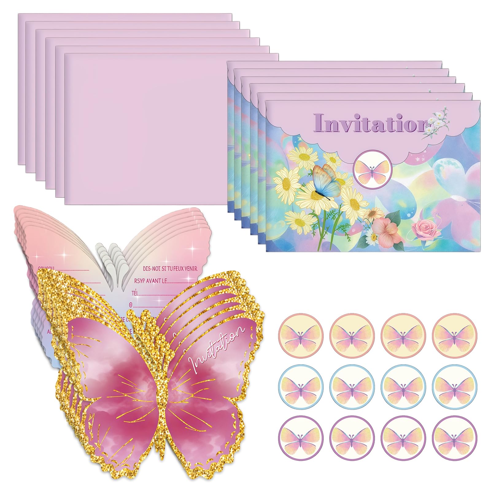 GVSS 12 x Butterfly Birthday Invitations for Girls