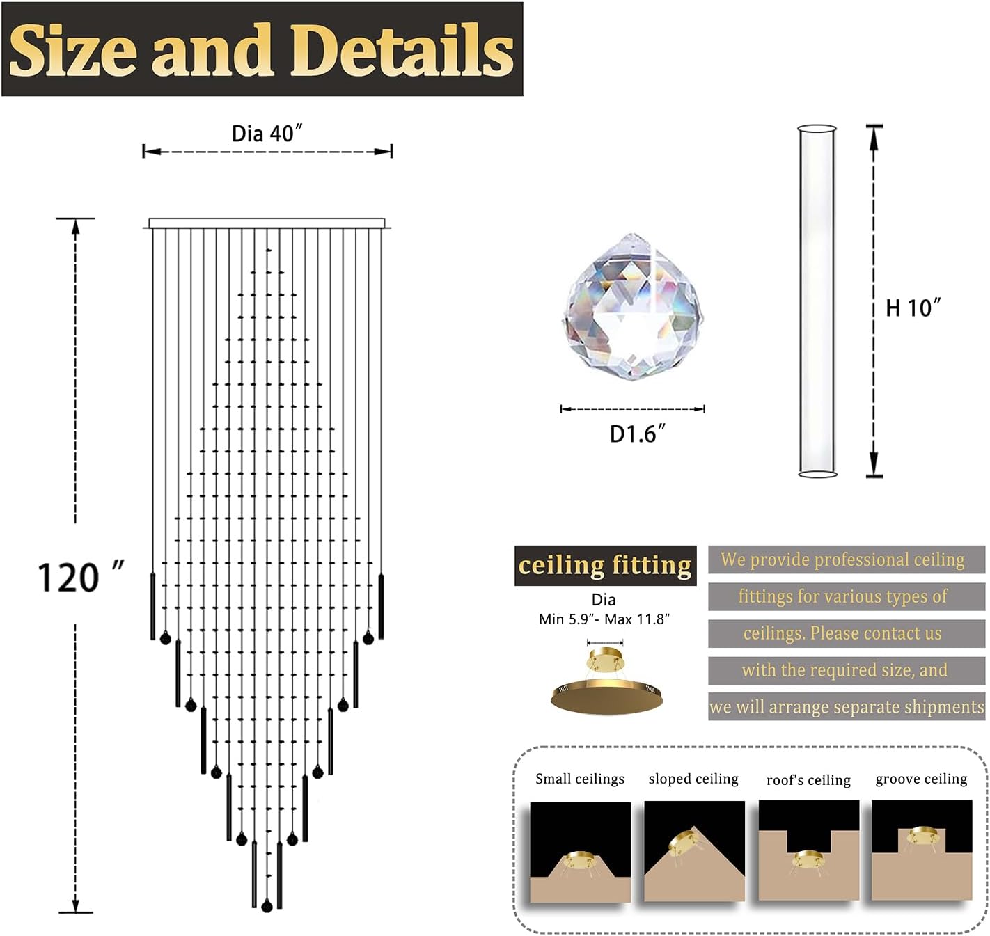 D40''X H120'' Large Chandelier for Staircase, Luxury Foyer Chandelier, Modern Crystal Raindrop Chandeliers Flush Mount Ceiling Light Fixtures for High Ceilings,Entryway LED Dimmable 2700K-6000K
