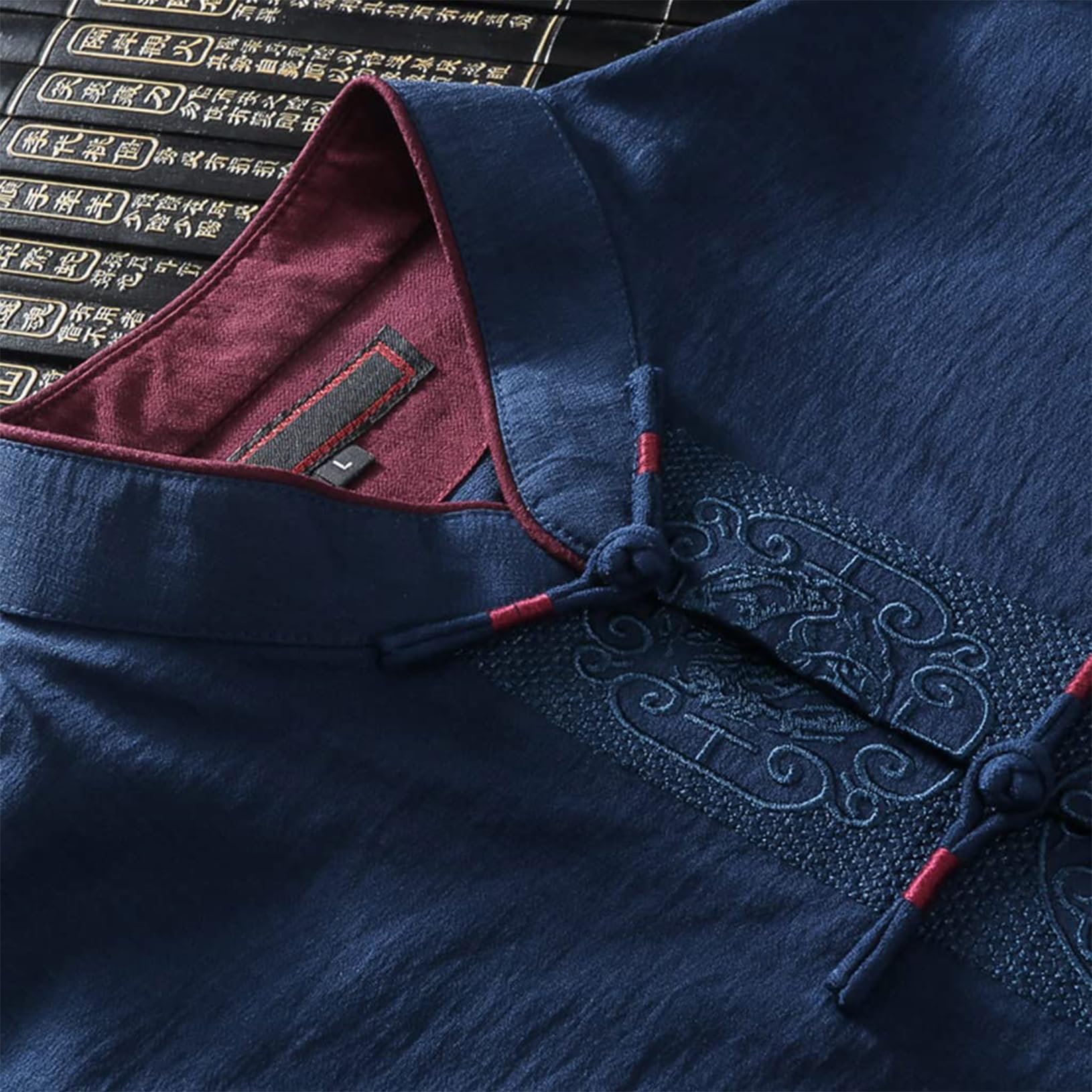 Maschile Cinese da Ricamo Tradizionale Costume a Manica Lunga Arte Marziale Kung Fu Tops Abbigliamento Performance Red-L